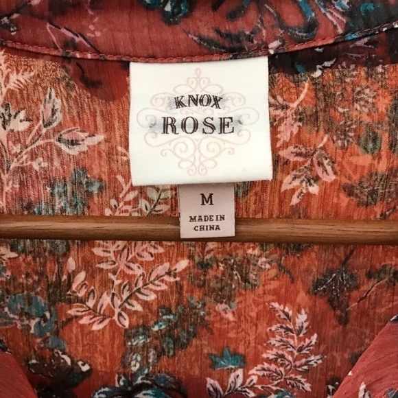 KNOX Rose crochet trim sheer boho bell sleeve floral top size M - Picture 7 of 10